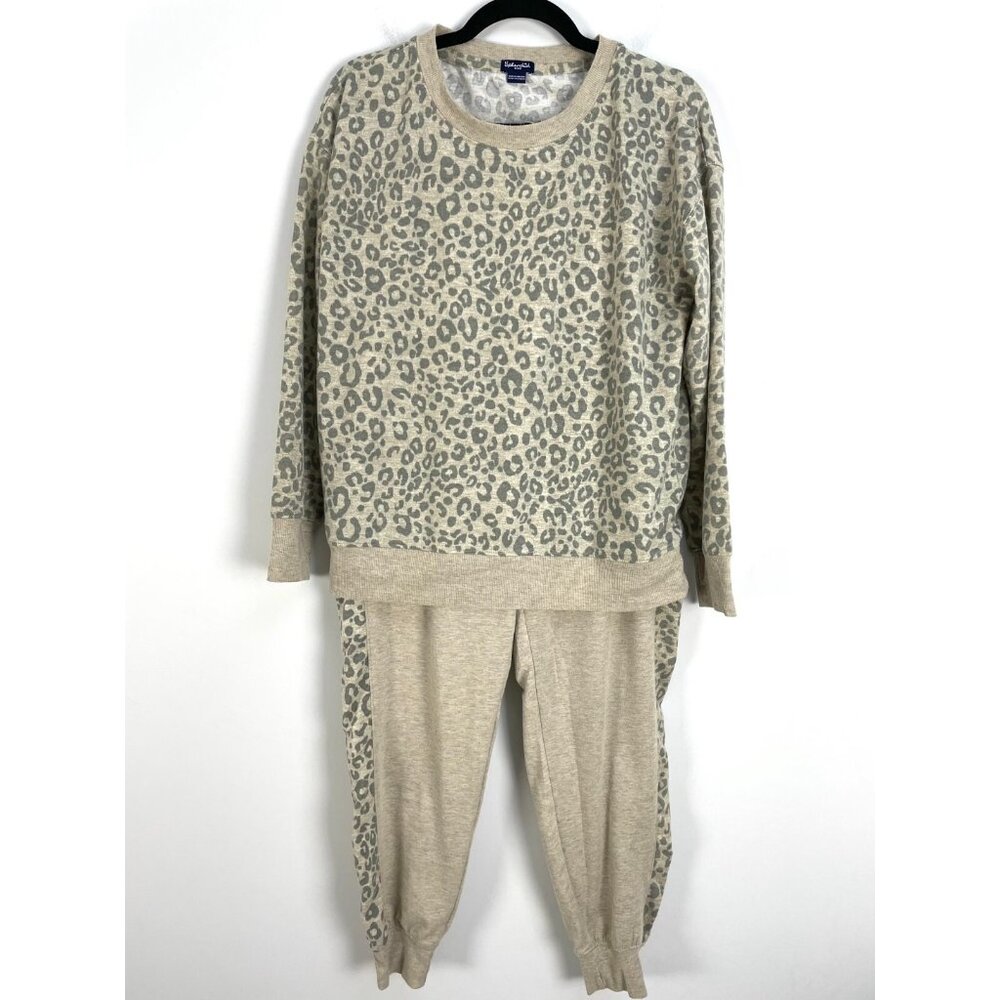 Splendid Womens Small Leopard Pajama Jogger Top Set Lounge Wear 2 piece Pullover